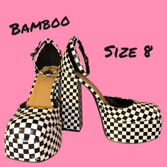 Bamboo Black and White Checkered Platform Heels~ Size 8~ Great Condition (E) - Picture 1 of 6